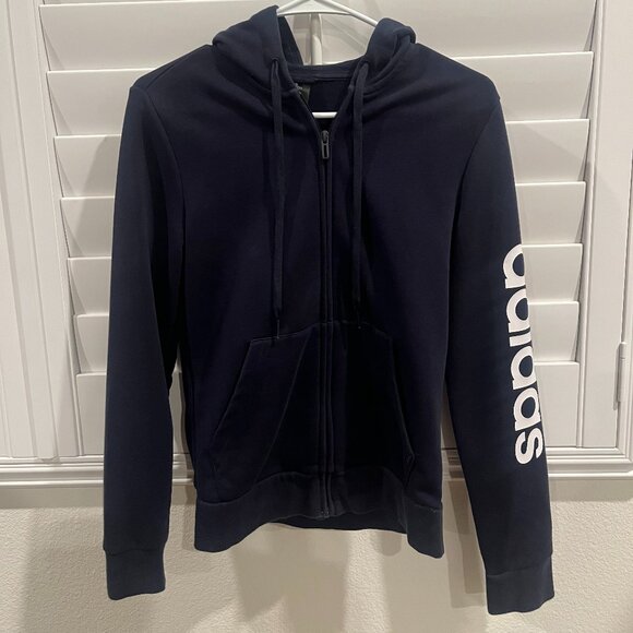 Adidas Women's Navy Blue Essential Linear Full-Zip Hoodie - Picture 4 of 7